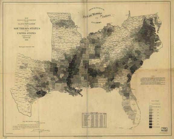 Procentul de sclavi din populația fiecărui județ al statelor sclavagiste în 1860.