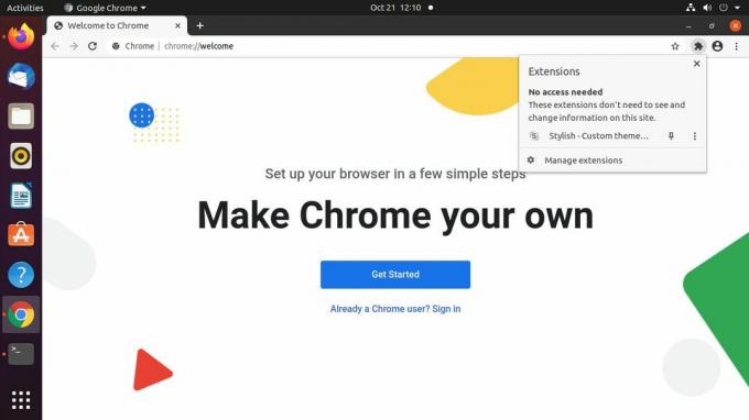 Meniul extensiei Google Chrome