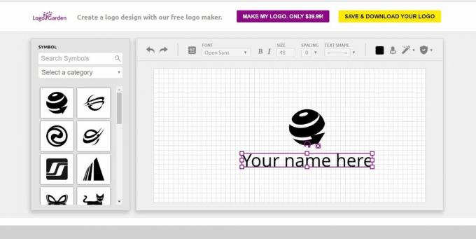 Captură de ecran a spațiului de proiectare gratuit LogoGarden