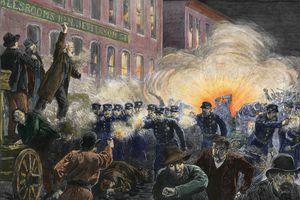 Ilustrație color a 1858 Haymarket Square Riot