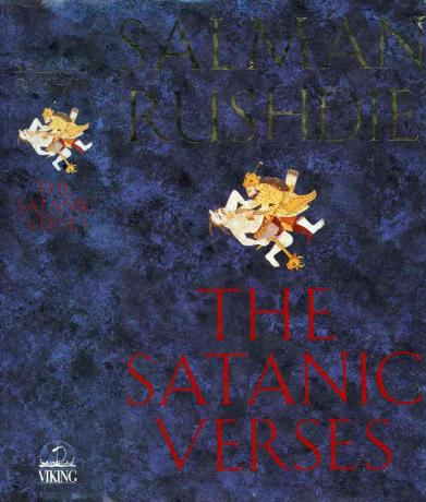Cartea lui Salman Rushdie „Versetele satanice”.