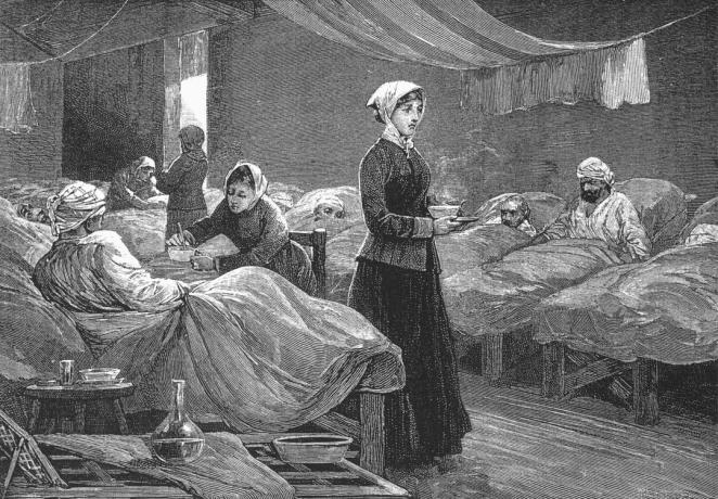 Miss Nightingale în spitalul Barrack din Scutari, c.1880 (gravură pe lemn)