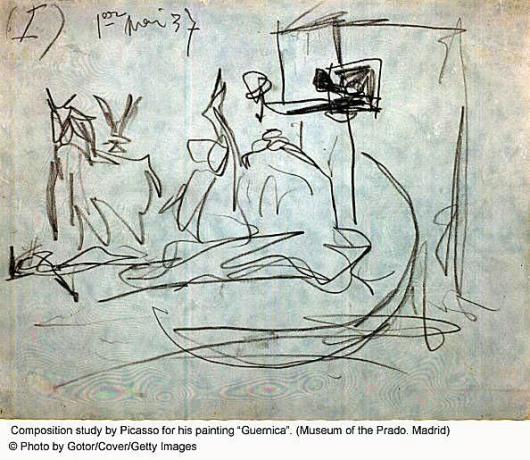 Schiță Picasso pentru pictura sa Guernica