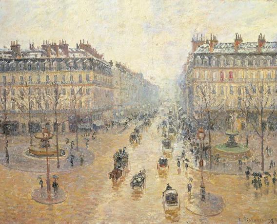 Avenue de L'Opéra. Efect de zăpadă. Dimineața, de Pissarro Camille, secolul XIX, 1898, ulei pe pânză, cm 65 x 82