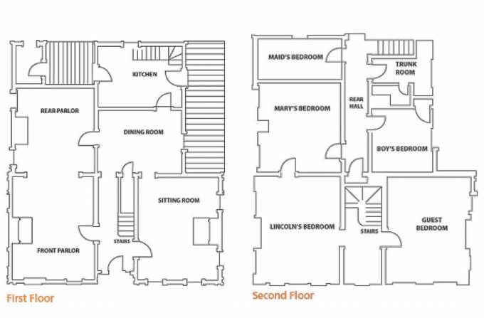 Planurile de la primul și al doilea etaj al casei renovate Lincoln din Springfield, Illinois