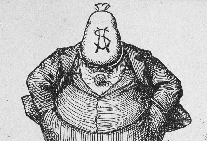 Cartoon of Boss Tweed cu cap de sac de bani de Thomas Nast