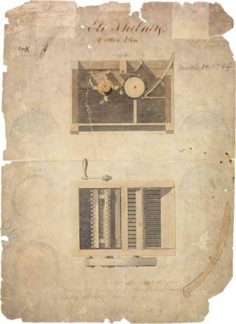 Brevetul original al lui Eli Whitney pentru ginul de bumbac, din 14 martie 1794.