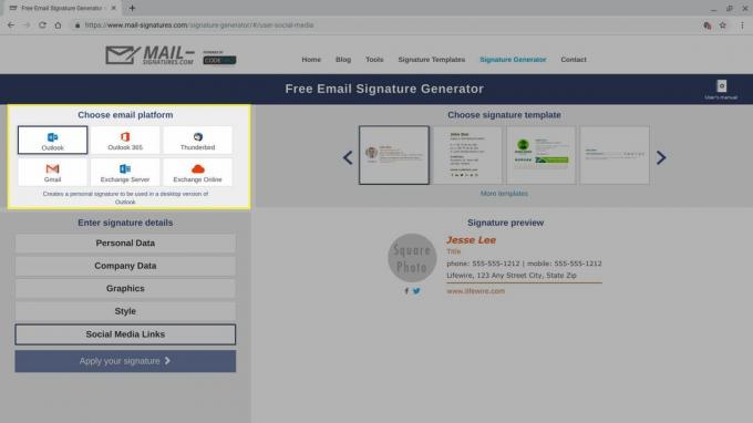 Opțiunile platformei de e-mail în Generatorul de semnături