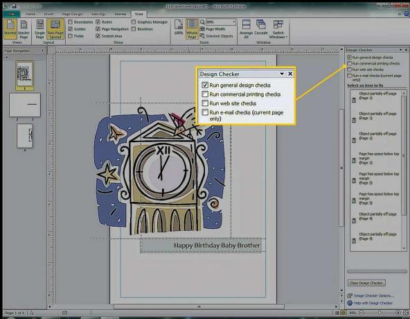 Design Checker în Microsoft Publisher