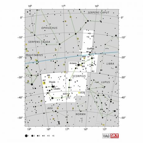 Diagrama de stele IAU care arată Scorpius.