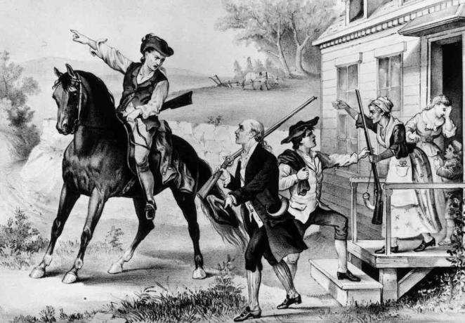 1774: O adunare de militari minuțiali - miliție colonială din Noua Anglie, care erau gata să lupte cu britanicii la un moment dat.