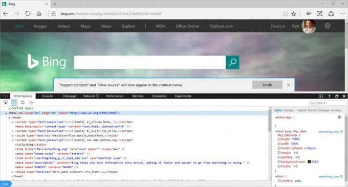 Inspectați elementele web în Microsoft Edge