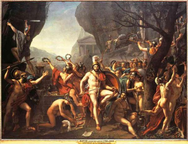 Leonidas la bătălia de la Thermopylae. Jacques-Louis David (1748-1825), Musee du Louvre.