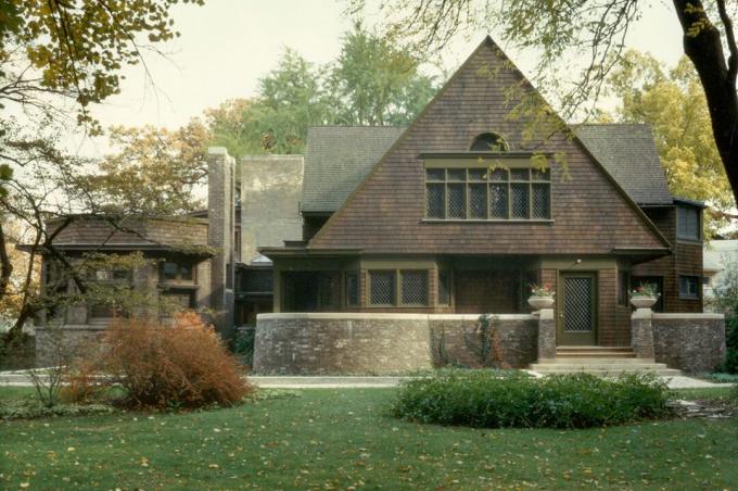 Fațada vestică a casei lui Frank Lloyd Wright din Oak Park, Illinois