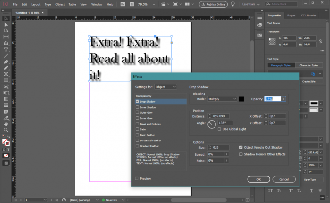 InDesign drop shadow