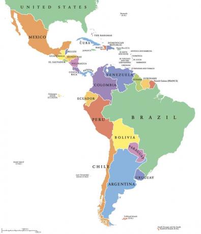 Harta politică a statelor unice din America Latină
