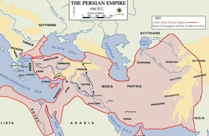 Harta Imperiului Persan în 490 î.C.