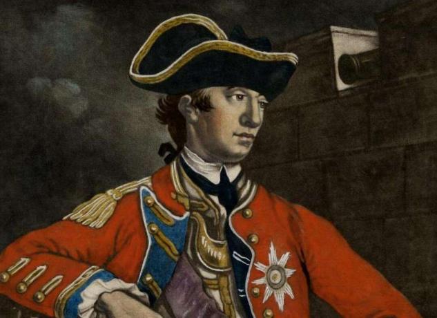 Generalul William Howe în uniformă roșie a armatei britanice.