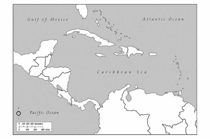 Harta goală a Americii Centrale și a Caraibelor