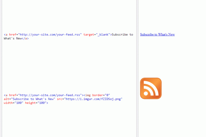Captură de ecran care arată două moduri de a vă conecta la un flux RSS folosind HTML
