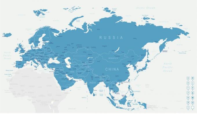 Harta digitală a hărții Eurasiei.
