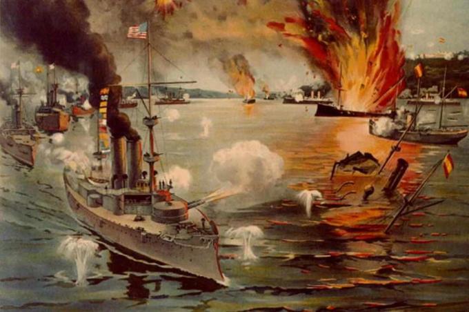 Nave de război americane care au tras în Spania în timpul bătăliei din Golful Manila.