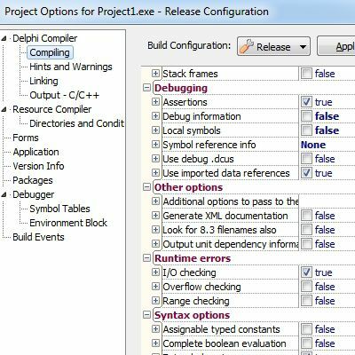 Configurare pentru compilarea lansării Delphi