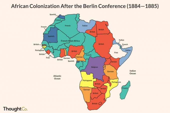 Harta care prezintă colonizarea Africii după Conferința de la Berlin