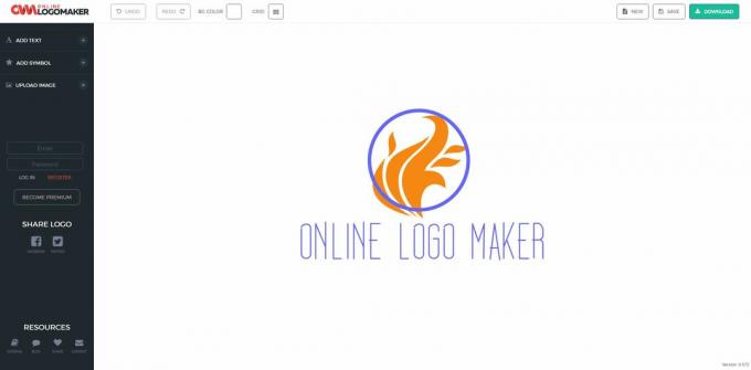 Captură de ecran a spațiului de lucru Online Logo Maker
