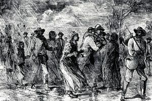 Reprezentarea artistului de sclavi care scapă din Maryland pe calea ferată subterană