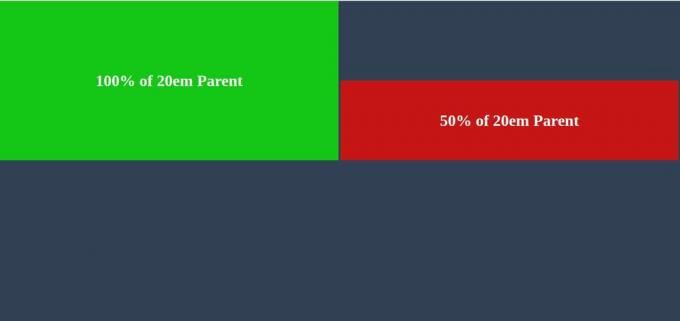 Element CSS cu 100% înălțime și 20em părinte