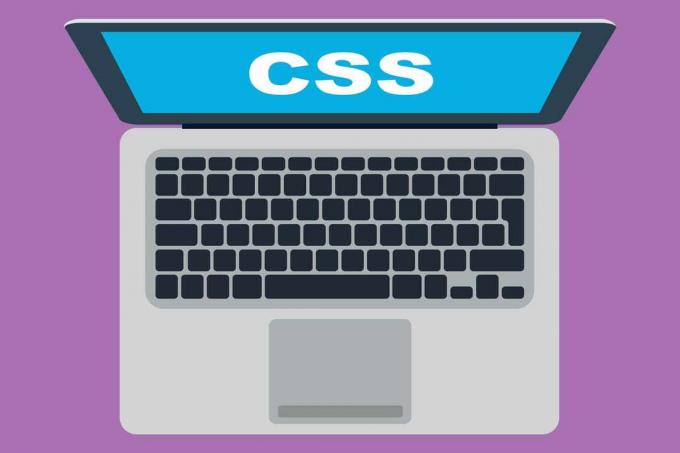 Laptop cu cuvânt CSS pe ecran